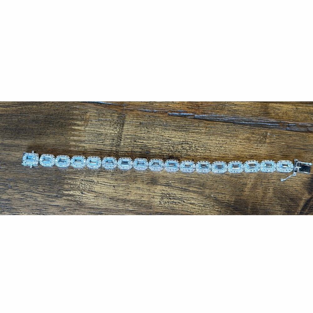 Aquamarine & Diamond 925S 7” Bracelet 17 Aquamarines 8.82 CT 34 Diamonds .61 CT